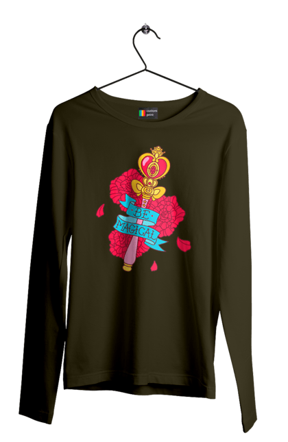 Men's longsleeve with prints Be Magical. Anime, charm, flowers, magic, rose flower, sailor moon, tv series, wand. 2070702