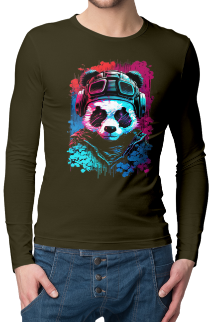 Чоловічий лонгслів з принтом "Панда в VR шолом". Віртуальна реальність, гік, панда, персонаж, шолом. 2070702
