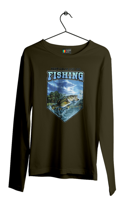 Чоловічий лонгслів з принтом "Keep Calm and Go Fishing". Відпочинок на природі, для рибалок, для чоловіків, мисливці та риболови, природа, рибалка, риболовля, спінінг, хоббі. 2070702