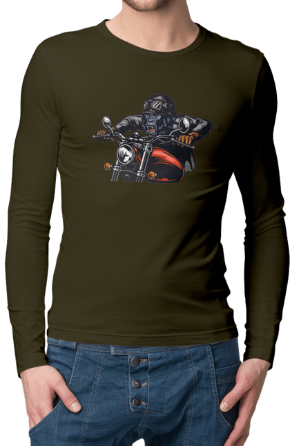 Мужской лонгслив с принтом Горилла На Мопеде. Горилла, мопед, скорость. 2070702