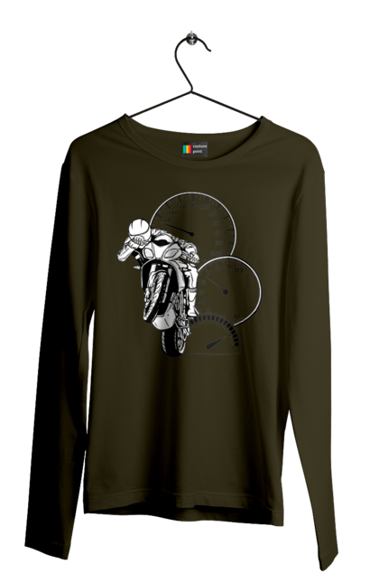 Мужской лонгслив с принтом Мотоцикл Скорость Черный. Мото, мотоцикл, разгон, скорость. 2070702