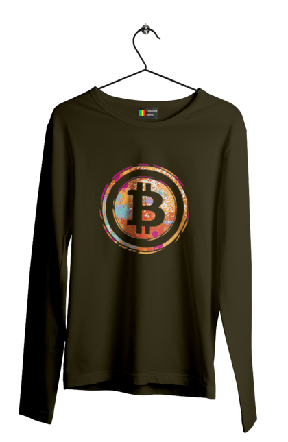Чоловічий лонгслів з принтом "Біткоїн". Биткоин, бінарний, біткоїн, біткойн, валюта, гроші, крипто, програміст, хакер. 2070702