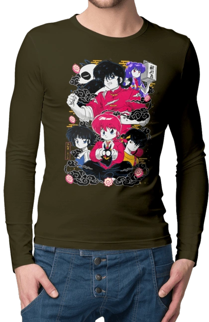 Men`s longsleeve with prints Ranma 1/2. Action movie, anime, comedy, manga, mystic, ranma, romance, shampoo. 2070702