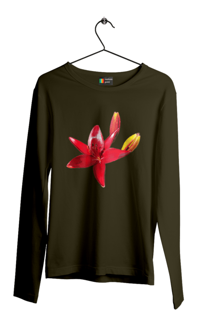 Чоловічий лонгслів з принтом "Червона лілія". Бутон, квітка, колір, лілія, природа, сонячний, червона квітка, червона лілія, червоний, яскравий. 2070702