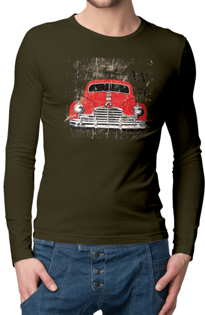 Чоловічий лонгслів з принтом "Машина вінтаж, 1976". 1976, вінтаж, машина. 2070702