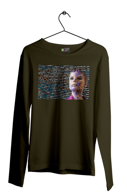 Чоловічий лонгслів з принтом "Штучний Розум". Айті, айтішник, гик, жінка, знання, інженер, інтелект, кібер, кібернетика, кіборг, код, комп, комп`ютерник, кристал, машинне навчання, мікросхема, мозок, портрет, програміст, професіонал, професія, розробник, розум, світиться, світло, хакер, чіп, штучний інтелект, штучний розум. 2070702