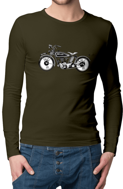 Чоловічий лонгслів з принтом "Мотоцикл Ретро". Мото, мотоцикл, ретро. 2070702