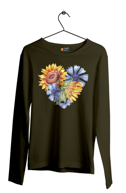 Чоловічий лонгслів з принтом "Серце соняшники та фіалки". Квіти, люблю україну, любов, серце, соняшник, україна, фіалки. 2070702