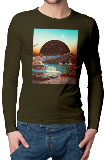 Painting, car by the river