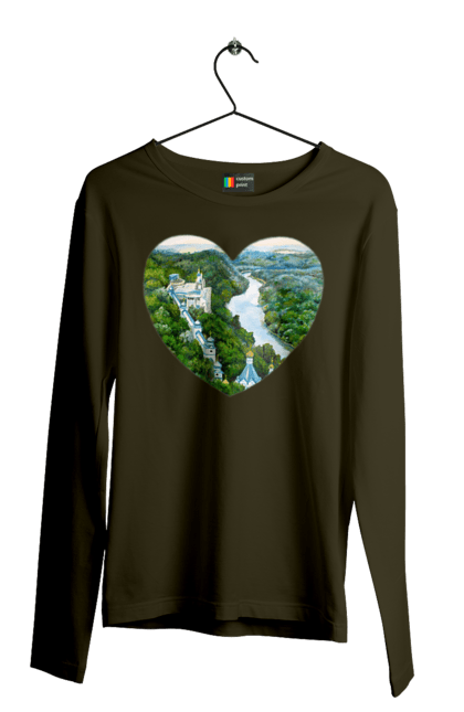 Мужской лонгслив с принтом Святогорская лавра. Донецкая область, лес, монастырь, пейзаж, река, святогорск, украина, церковь. 2070702