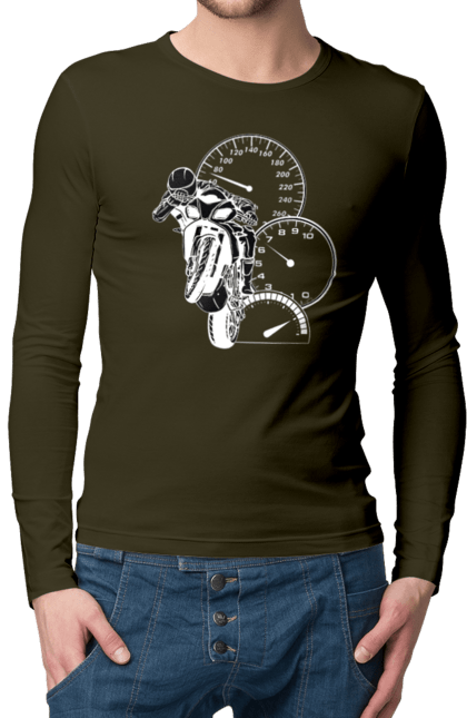 Men`s longsleeve with prints Motorcycle And Speed White. Moto, motorcycle, speed. 2070702
