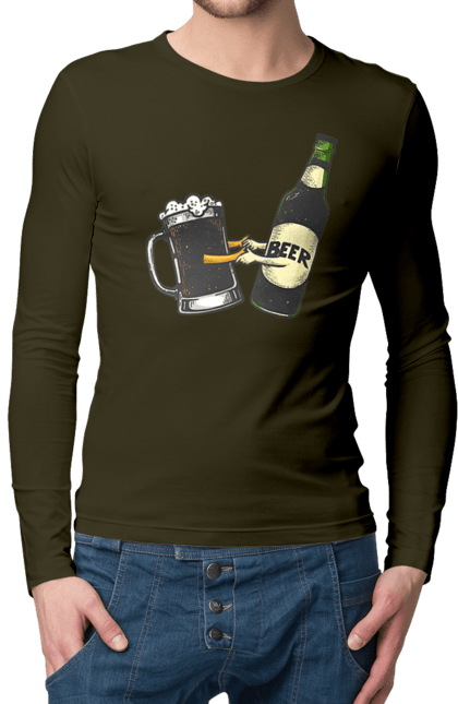 Men`s longsleeve with prints Bottle Of Beer With A Glass Of Beer. Beer, bottle, wineglass. 2070702