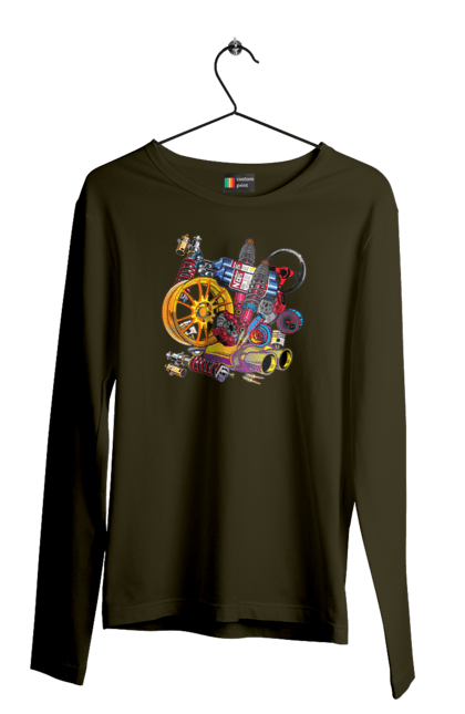 Чоловічий лонгслів з принтом "Автозапчастини". Автозапчастини, гонка, драгрейсинг, драйв, машина, стрітрейсинг. 2070702