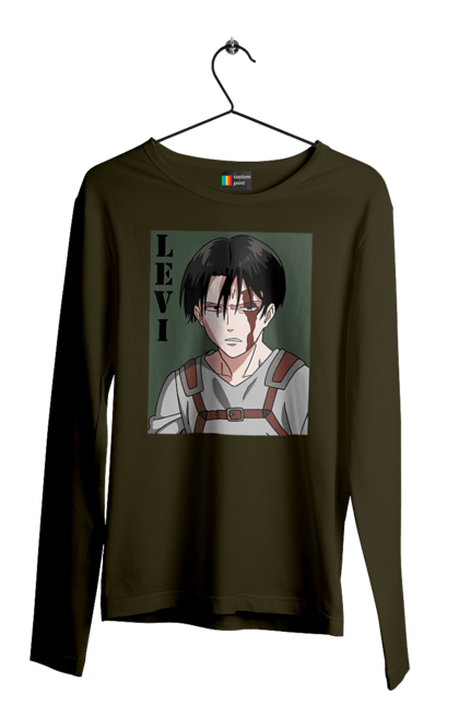 Чоловічій лонгслів з принтом "Атака Титанів Леві Аккерман". Attack on titan, аніме, атака титанів, бойовик, драма, леві акерман, манга, постапокаліптика, темне фентезі. PrintMarket - інтернет-магазин одягу та аксесуарів з принтами плюс конструктор принтів - створи свій унікальний дизайн