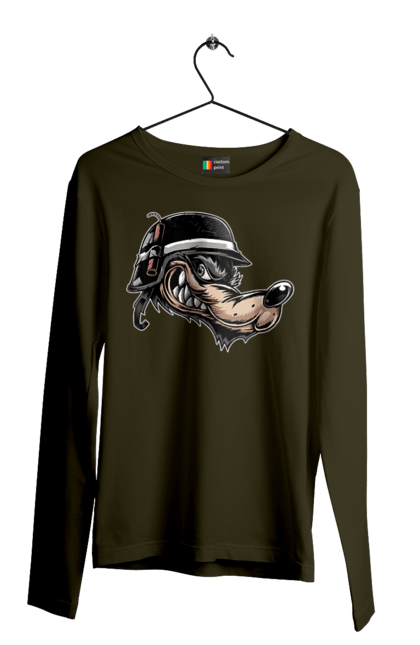 Мужской лонгслив с принтом Волк Байкер. Байк, байкер, волк, волчара, зубы, каска, мото, мотор, мотоцикл, мотоциклист, мульт, мультик, мультфильм, мультяшный, ну погоди, соревнование, спорт, стиль, стильный, увлечение, улыбка, ухмылка, хобби, шлем. 2070702