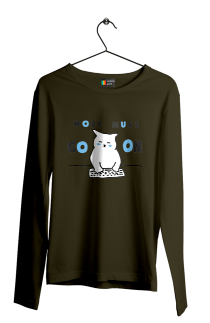 Men`s longsleeve with prints Work must go on. Cat, cats, work. 2070702