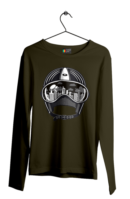 Men`s longsleeve with prints Helmet And City. City, helmet, speed. 2070702