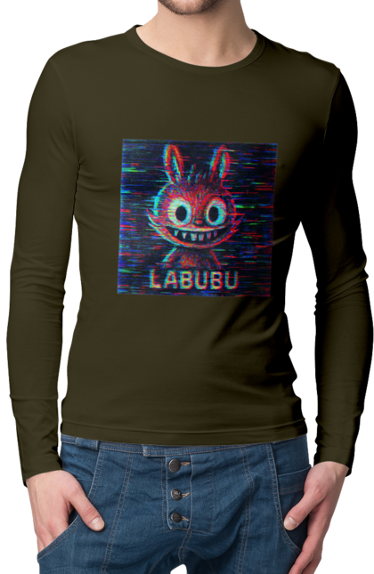 Чоловічий лонгслів з принтом "Лабубу". Crt, rgb, глітч, кіберпанк, лабубу, пікселі, ретро, спотворення, цифрове мистецтво, шум. 2070702