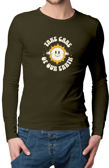 Мужской лонгслив с принтом Земля. Берегите землю, земля, любите природу. 2070702