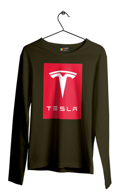 Чоловічій лонгслів з принтом "Tesla". Авто, бренд, ілон маск, логотип, тесла. CustomPrint.market