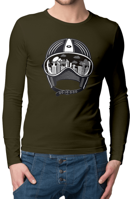 Men`s longsleeve with prints Helmet And City. City, helmet, speed. 2070702