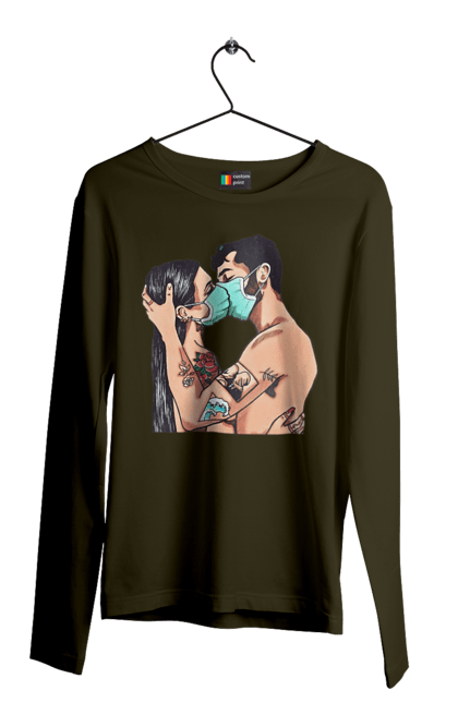 Чоловічий лонгслів з принтом "Коронавірусна Любов". Карантин, коронавірус, кохання, маска, поцілунок. 2070702