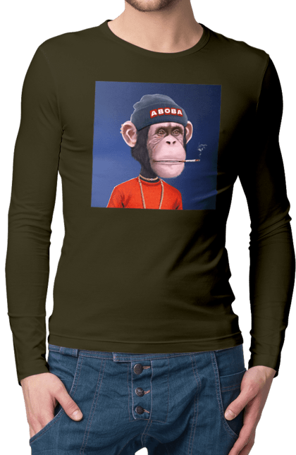 Чоловічій лонгслів з принтом "Мавпочка 7". Nft, персонаж, принти, ручне малювання, футболки. CustomPrint.market