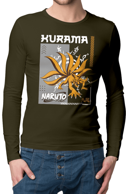 Мужской лонгслив с принтом Наруто Курама. Kurama, naruto, аниме, курама, манга, наруто, ниндзя, персонаж, сериал. 2070702