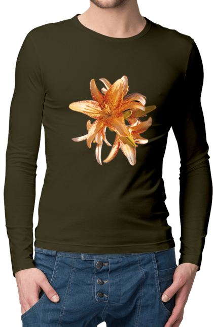 Мужской лонгслив с принтом Оранжевая лилия. Красота, лилия, оранжевый, природа, солнечный, цветок. 2070702