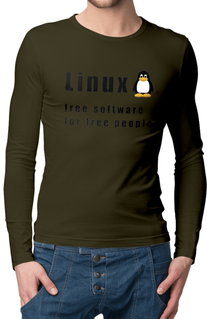 Чоловічий лонгслів з принтом "Linux Вільний Для Вільних". Linux, адміністратор, айті, айтішник, безкоштовна, безкоштовно, вільна, доступність, незалежність, операційна система, ос, пінгвін, програміст, програмне забезпечення, свобода, сервер, сисадмін, система, системний адміністратор, софт, текст, чорний. 2070702