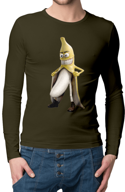 Чоловічій лонгслів з принтом "Банан". Банан, секс, смех, шутка, эксгибиционист. PrintMarket - інтернет-магазин одягу та аксесуарів з принтами плюс конструктор принтів - створи свій унікальний дизайн