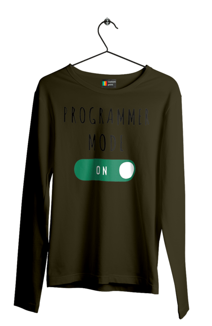 Чоловічий лонгслів з принтом "Режим програміста". Айті, айтішник, для айтішника, для програміста, подарунок айтішнику, подарунок програмісту, програміст, режим програміста, розробник. 2070702
