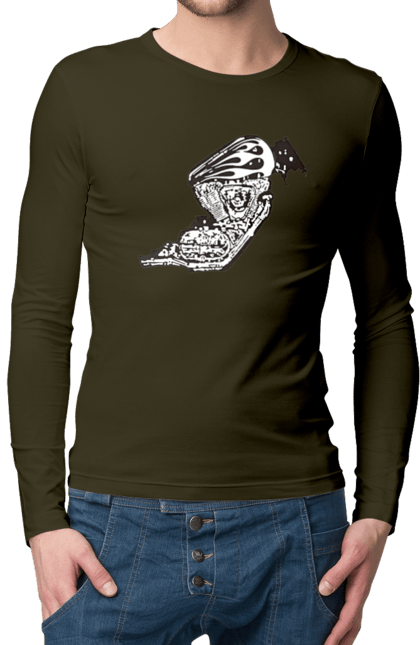 Чоловічий лонгслів з принтом "Двигун мотоцикла". Байк, бензобак, двигун мотоцикла, харлей девідсон, циліндри, чопер. 2070702