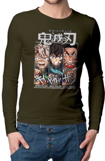 Men's longsleeve with prints Demon Slayer Sanemi Muichiro Gyomei. Anime, demon slayer, gyomei, himejima, kimetsu no yaiba, manga, muichiro, sanemi. 2070702