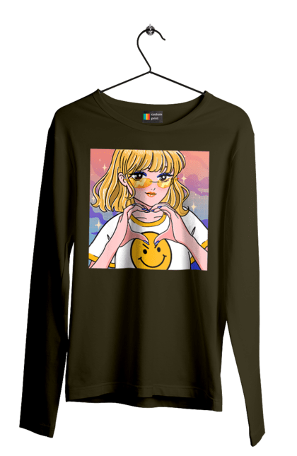 Men`s longsleeve with prints Yellow Girl. Anime, girl, smiley. 2070702