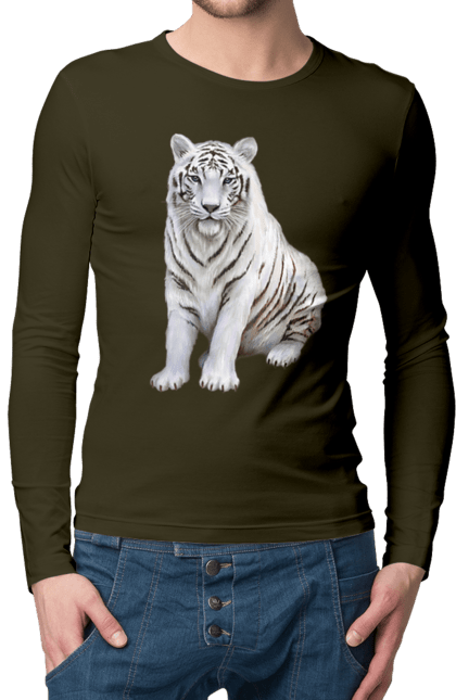 Чоловічій лонгслів з принтом "Тигр". Білий, тварини, тигр. CustomPrint.market