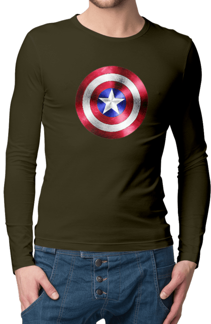 Чоловічий лонгслів з принтом "Щит". Капітан америка, комікси, марвел, месники, мультики, супергерої. 2070702