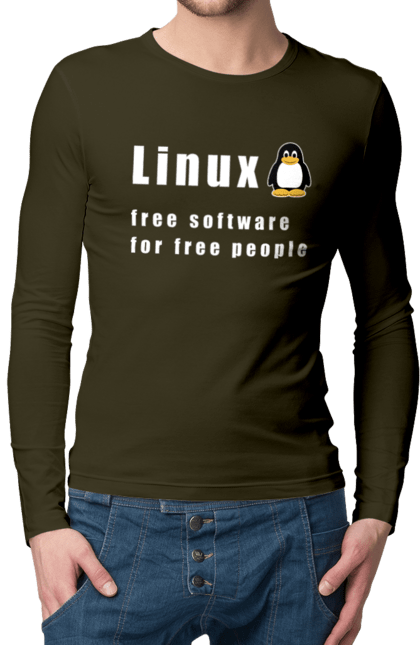 Чоловічий лонгслів з принтом "Linux Вільний Для Вільних". Linux, адміністратор, айті, айтішник, безкоштовна, безкоштовно, білий, вільна, доступність, незалежність, операційна система, ос, пінгвін, програміст, програмне забезпечення, свобода, сервер, сисадмін, система, системний адміністратор, софт, текст. 2070702