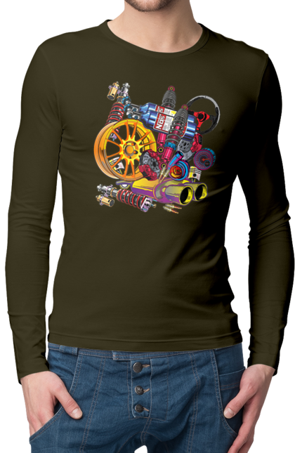 Чоловічий лонгслів з принтом "Автозапчастини". Автозапчастини, гонка, драгрейсинг, драйв, машина, стрітрейсинг. 2070702
