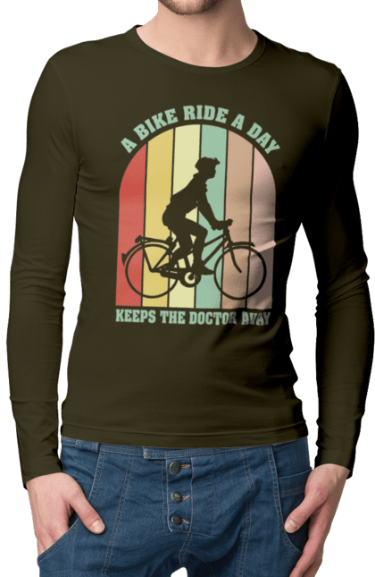 Чоловічий лонгслів з принтом "Поїздка на велосипеді". Велопрогулянка, велосипед, здоровий спосіб життя, зож, поїздка на велосипеді. 2070702