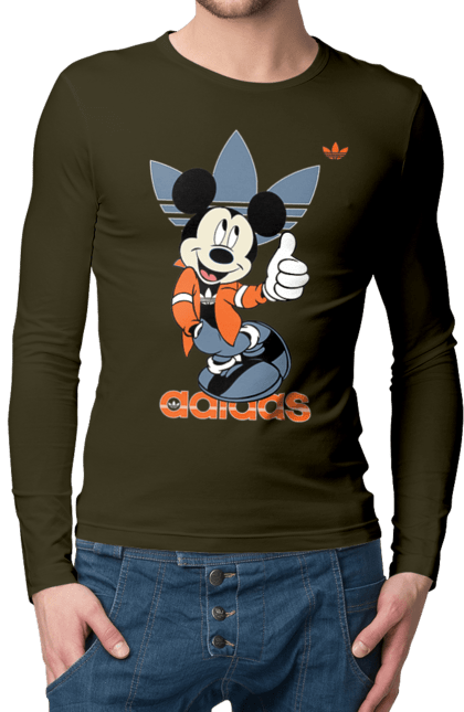 Чоловічій лонгслів з принтом "Adidas Міккі Маус". Adidas, mickey mouse, адідас, дісней, міккі, міккі маус, мультфільм. 2070702