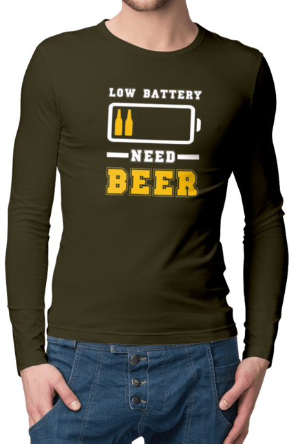 Men`s longsleeve with prints Low battery need beer. Alcohol, beer, brutals, funy prints, mans, summer. 2070702