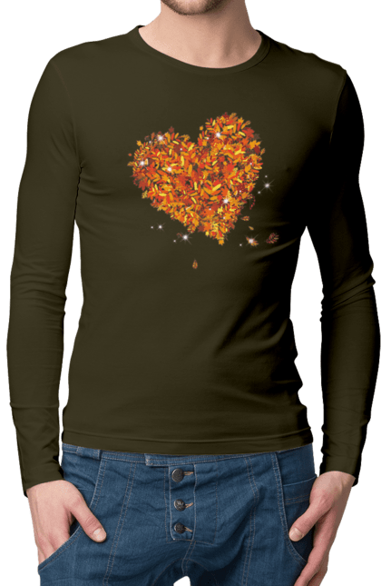 Чоловічій лонгслів з принтом "Серце з осіннього листя". Листя, осіннє листя, осінь, серце. CustomPrint.market
