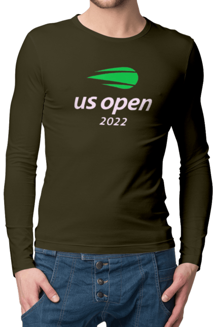 Чоловічий лонгслів з принтом "Тенісний турнір US Open 2022". Великий теніс, відкритий чемпіонат, гравці, м`яч, нью йорк, призовий фонд, ракетка, турнірна сітка, хард, чемпіонат америки. 2070702