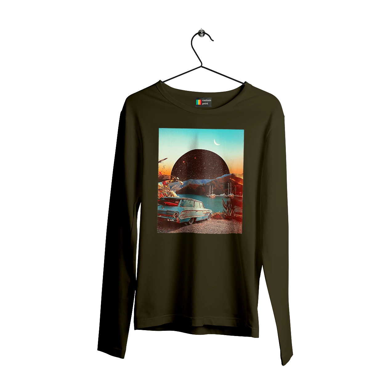 Painting, car by the river