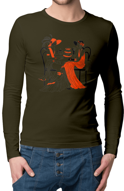 Чоловічий лонгслів з принтом "Дами В Червоному". Дами, посиденьки, чаювання. 2070702