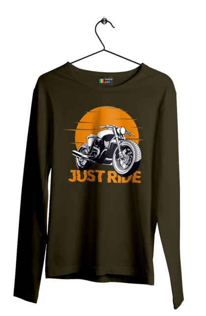 Men`s longsleeve with prints Motorcycle, Just Go. Motorbike, riding, road. 2070702