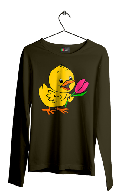 Чоловічий лонгслів з принтом "Курча З Тюльпаном". Курча, тюльпан. 2070702