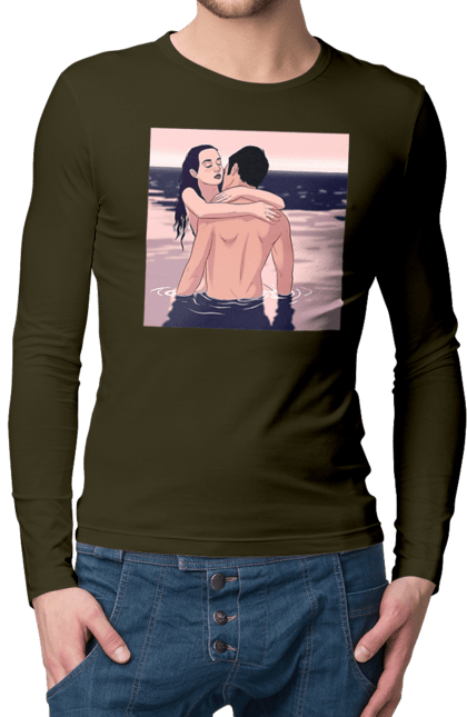 Чоловічий лонгслів з принтом "Парочка Обнімається В Річці". Голо, кохання, пара. 2070702