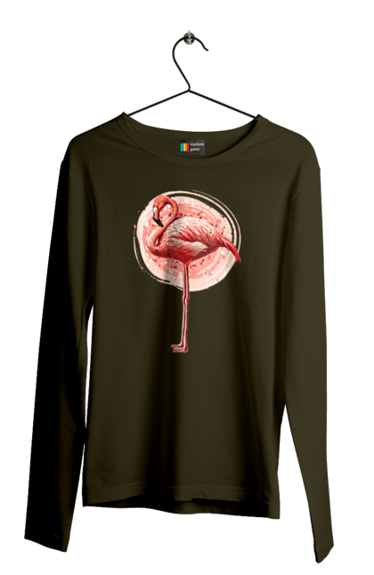 Мужской лонгслив с принтом Фламинго Арт. Животное, розовое фламинго, фламинго. 2070702